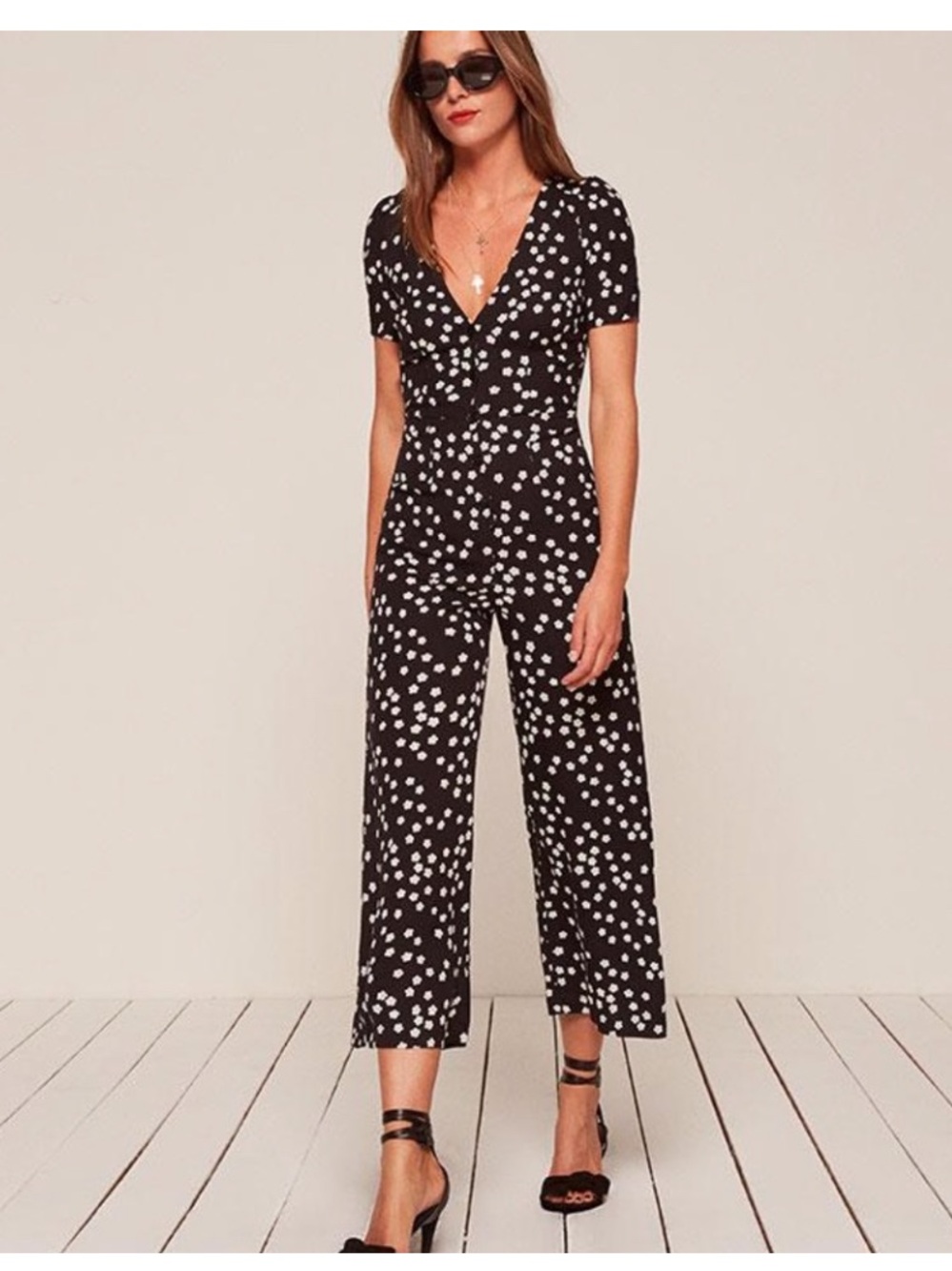 Reformation Black and White Floral France Jumpsuit. Size 8.